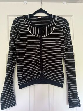 Addict Black and White Striped Button Cardigan 100% cotton